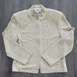 St. John Evening by Marie Gray Embellished Beige Jacket Size 8 Knit Sequins